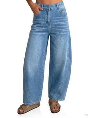 Women's Wide Leg Baggy Cropped Jeans High Rise Denim Pants